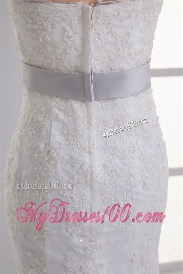 Mermaid Strapless Lace Zipper Up Lace Wedding Dress with Court Train