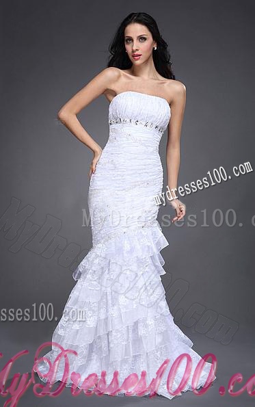 Mermaid Strapless Side Zipper Beading and Ruching Wedding Dress