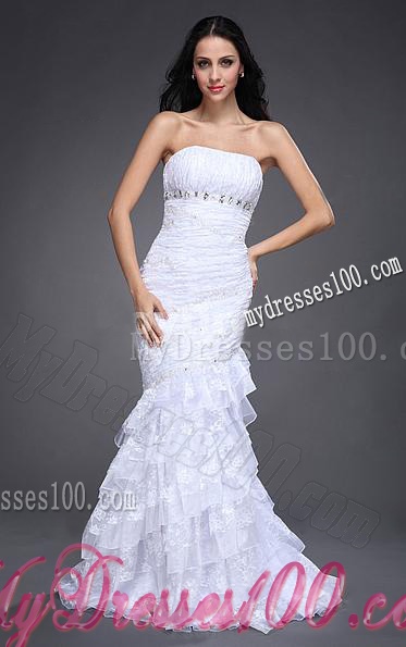 Mermaid Strapless Side Zipper Beading and Ruching Wedding Dress