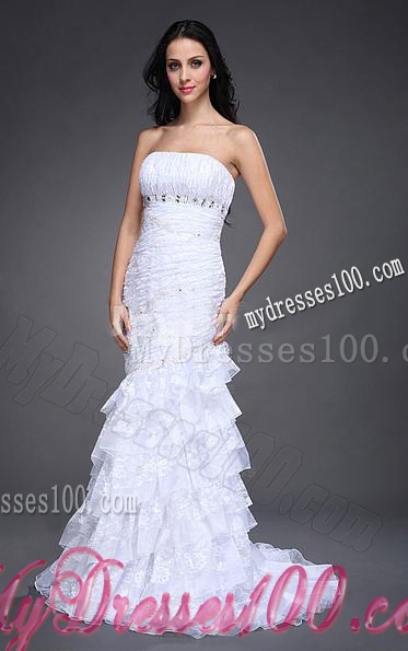 Mermaid Strapless Side Zipper Beading and Ruching Wedding Dress