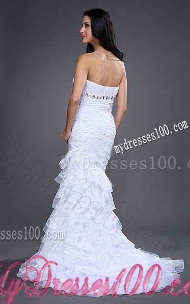 Mermaid Strapless Side Zipper Beading and Ruching Wedding Dress