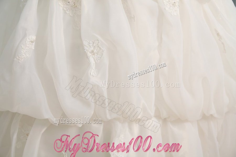 Off The Shoulder A-line Appliques and Pick-ups Organza Wedding Dress