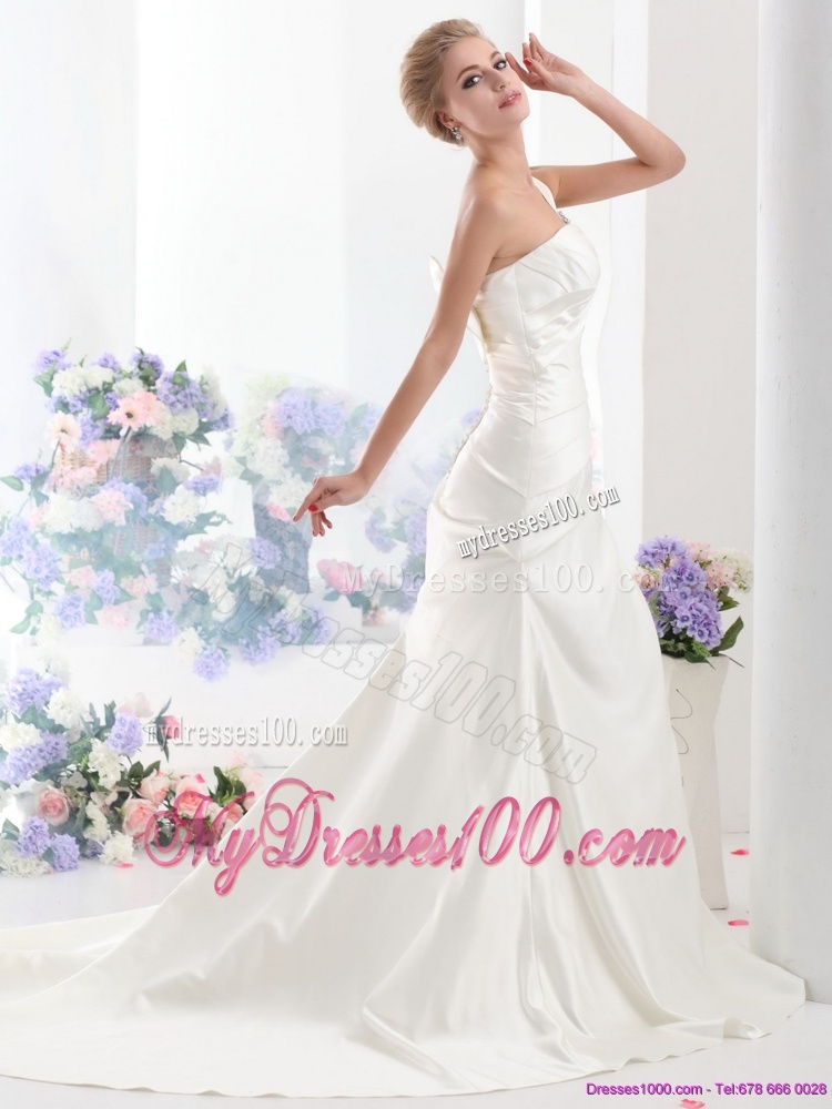 Perfect 2016 One Shoulder Wedding Dresses with Ruching and Bowknot