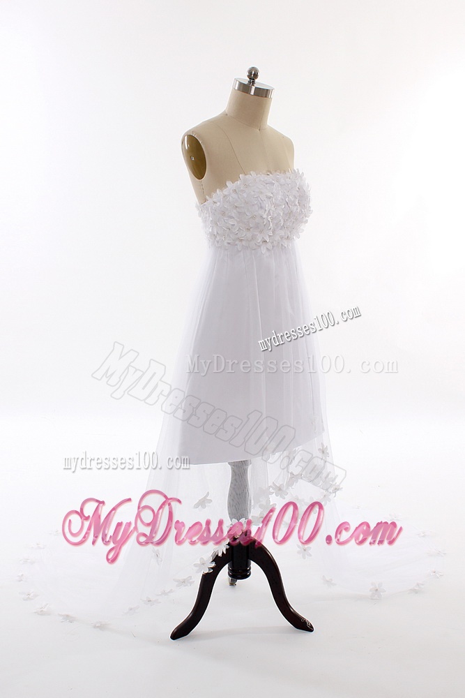 Perfect Beading and Hand Made Flowers Short Wedding Dresses with Court Train