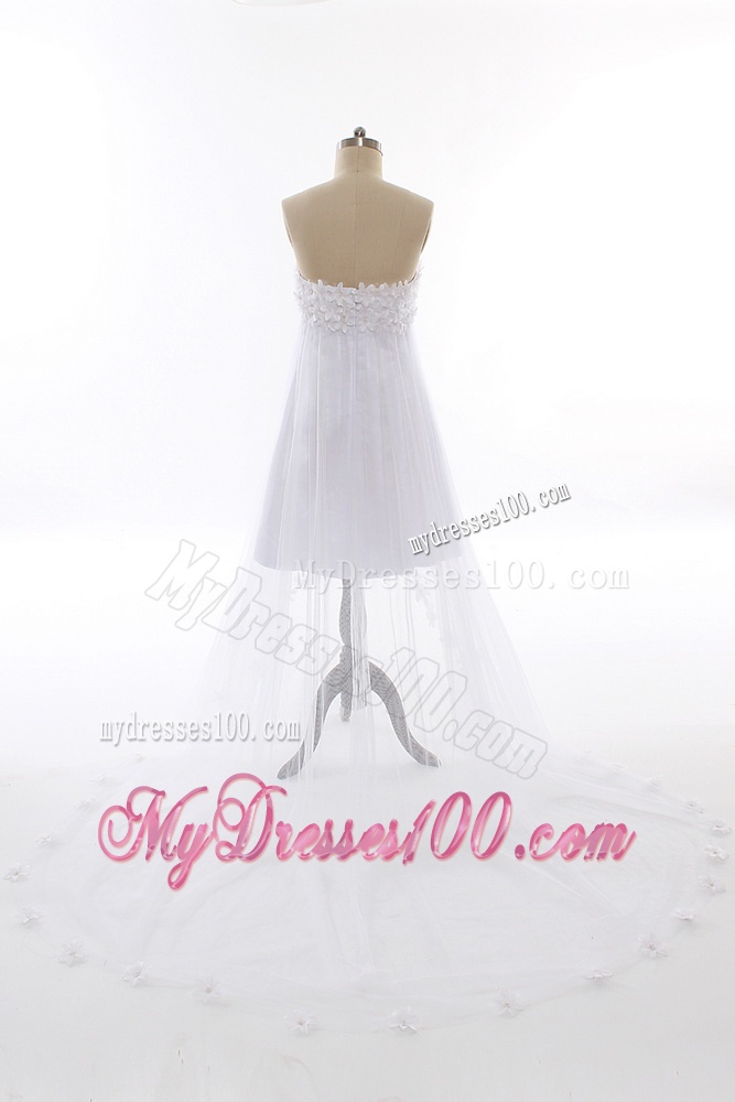 Perfect Beading and Hand Made Flowers Short Wedding Dresses with Court Train