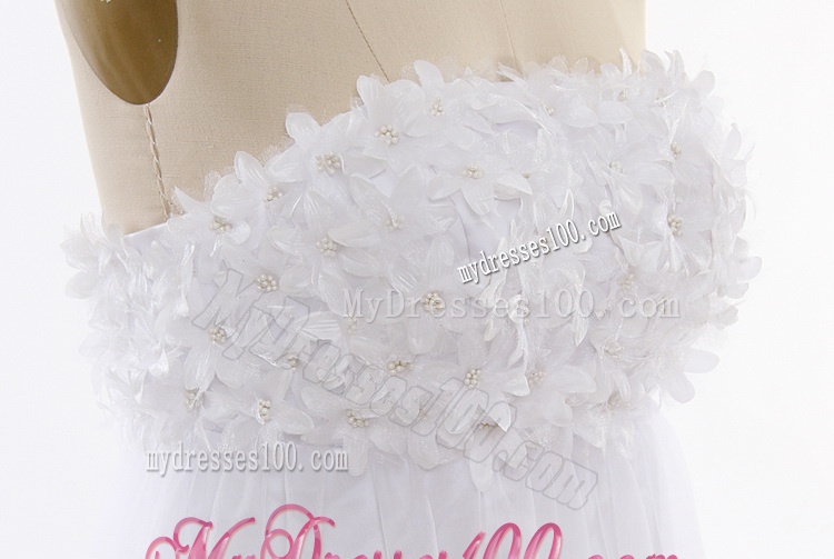 Perfect Beading and Hand Made Flowers Short Wedding Dresses with Court Train