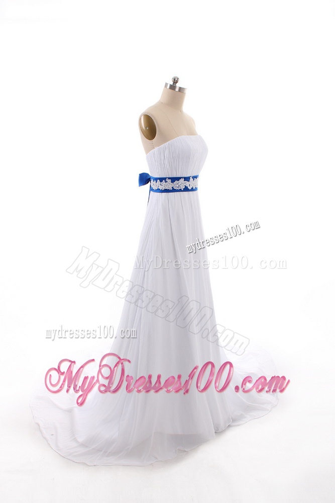 Perfect Empire Strapless Wedding Dresses with Belt and Bowknot
