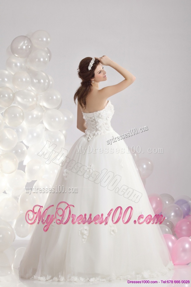 Perfect White Strapless Bridal Dresses with Beading and Hand Made Flowers