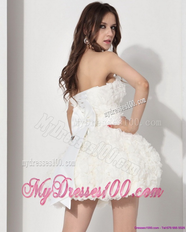 Perfect White Strapless Ruffled Wedding Dresses with Bownot