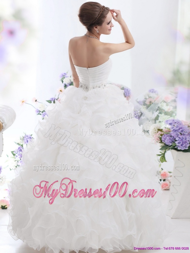 Perfect White Strapless Ruffles and Ruching Wedding Gown for 2016