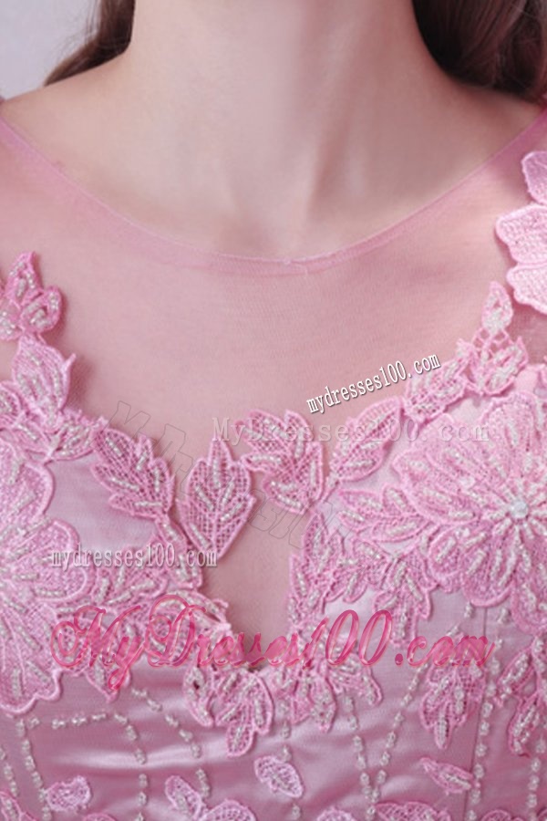Pink Mermaid V-neck Chapel Train Wedding Dress with Beading