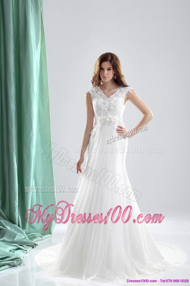 Pretty 2016 V Neck Wedding Dresses with Beading and and Ruching