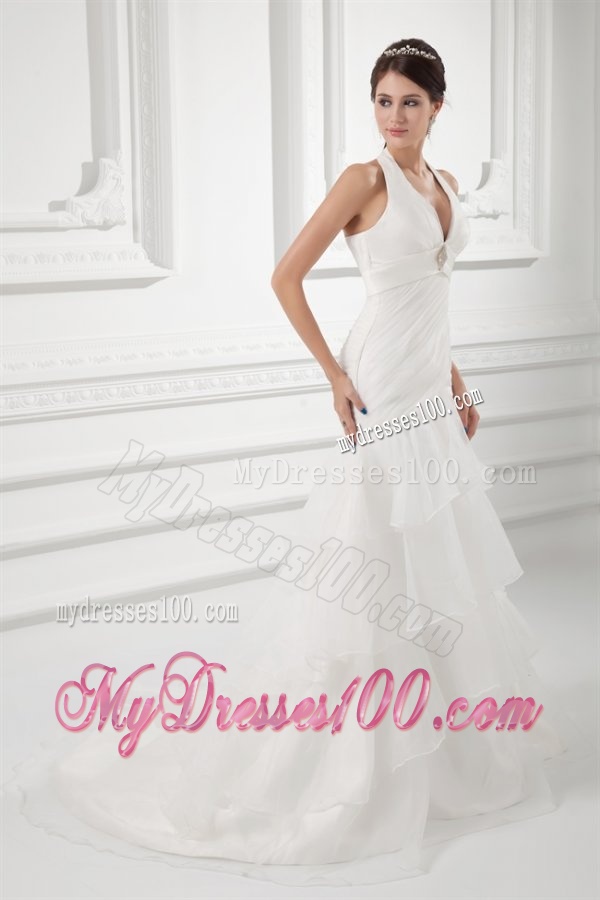 Pretty Mermaid Halter Top Wedding Dress with Beading and Layers