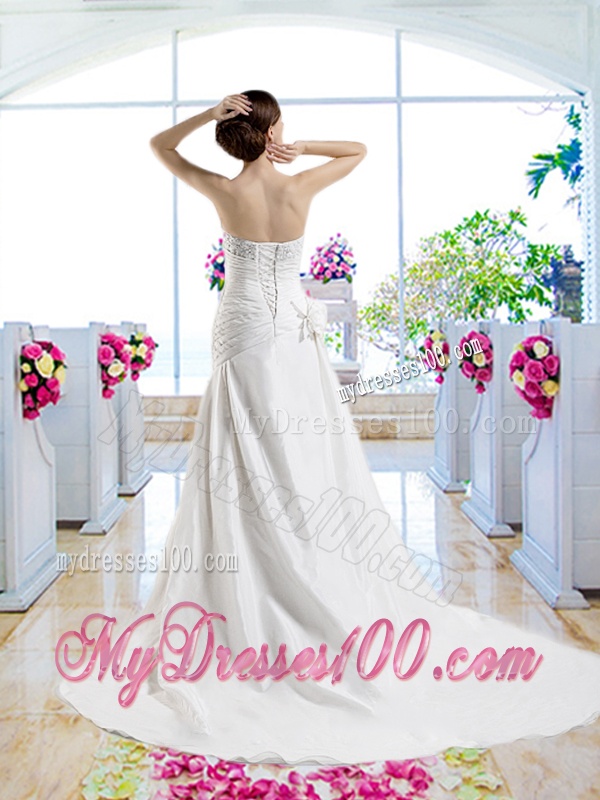 Pretty Strapless Beaded Bridal Gowns with Hand Made Flowers
