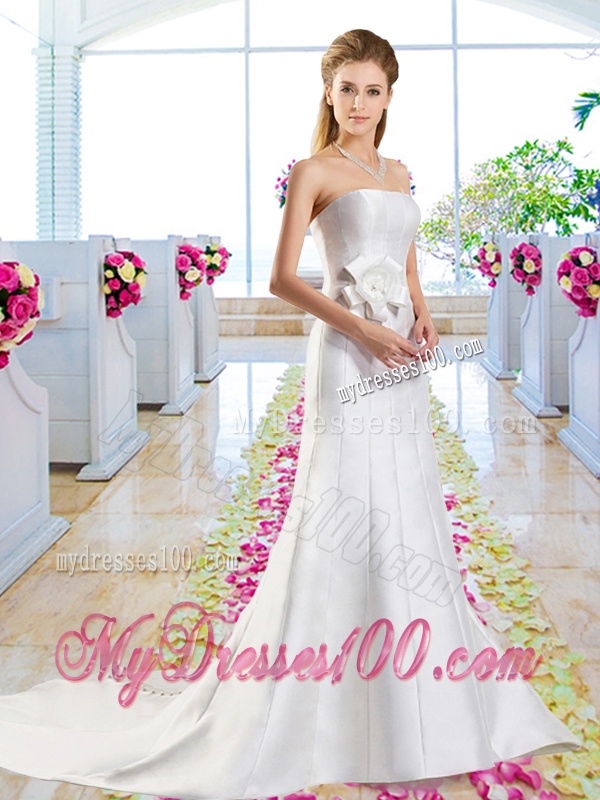 Simple Hand Made Flowers Wedding Dresses with Column