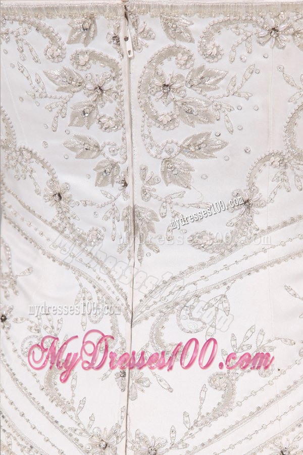Strapless A-line Embroidery and Beading Wedding Dress with Chapel Train