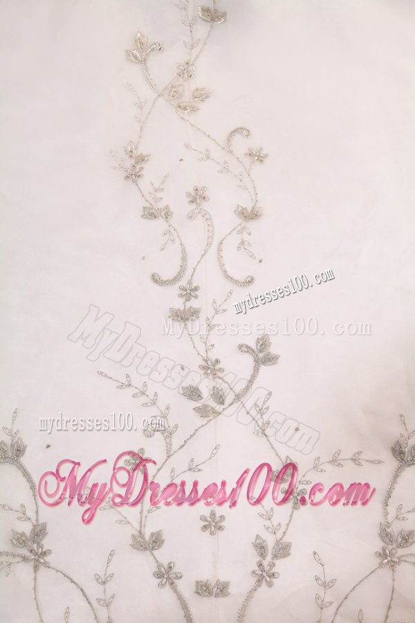 Strapless A-line Embroidery and Beading Wedding Dress with Chapel Train