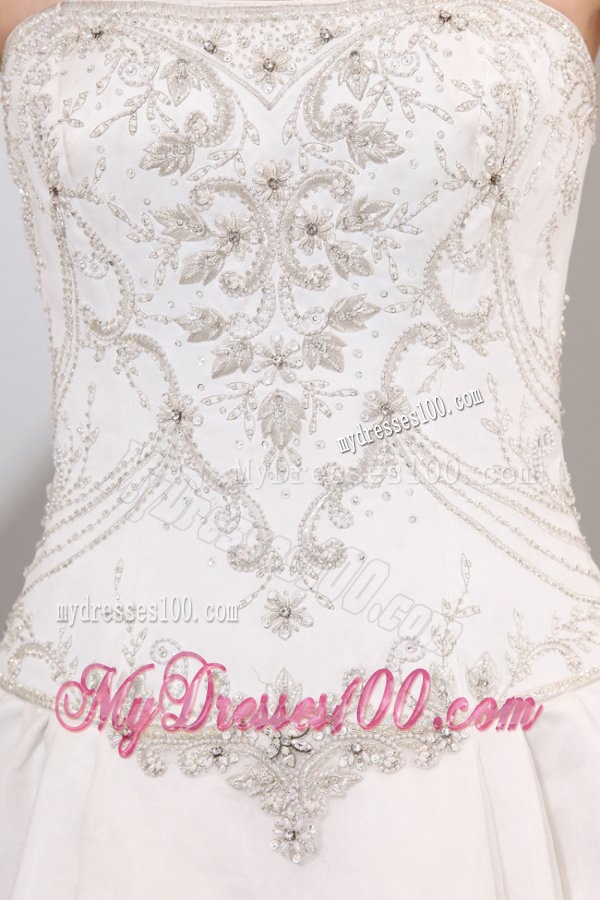 Strapless A-line Embroidery and Beading Wedding Dress with Chapel Train