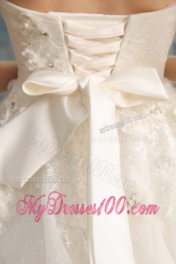 Strapless Ball Gown Appliques and Pick-ups Long Wedding Dress