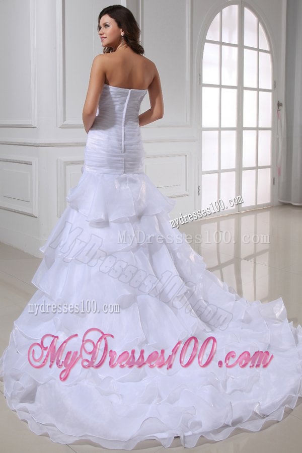 Strapless Beading and Ruffles Layered Organza Wedding Dress