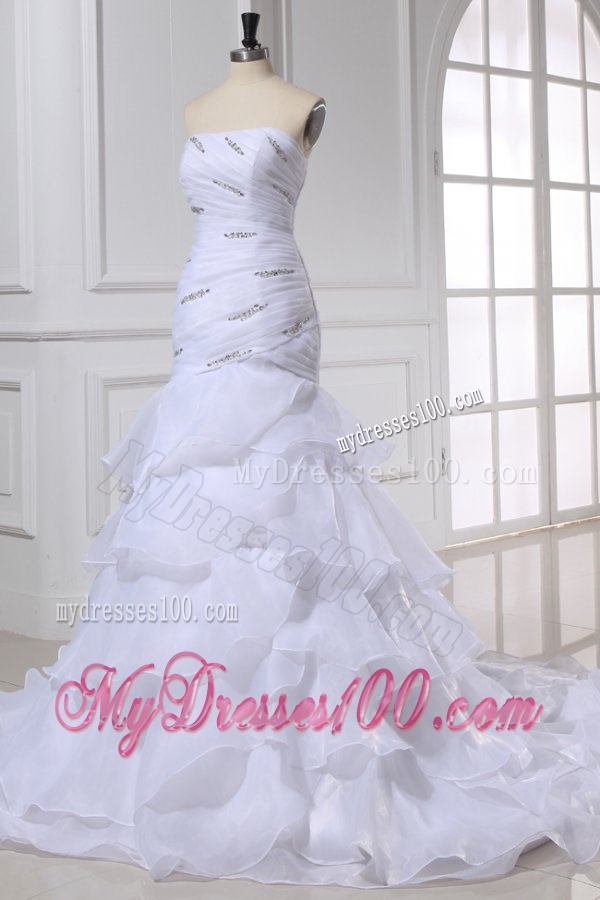Strapless Beading and Ruffles Layered Organza Wedding Dress