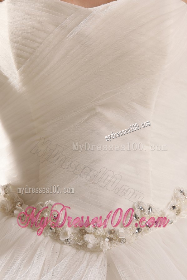 Sweetheart Ball Gown Beaded Decorate Waist Tulle Wedding Dress