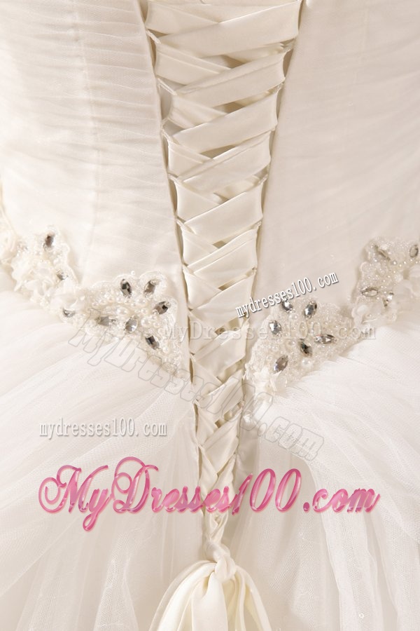 Sweetheart Ball Gown Beaded Decorate Waist Tulle Wedding Dress