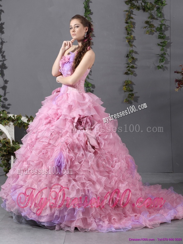 Unique Sweetheart Ruffles 2016 Wedding Dresses with Hand Made Flower