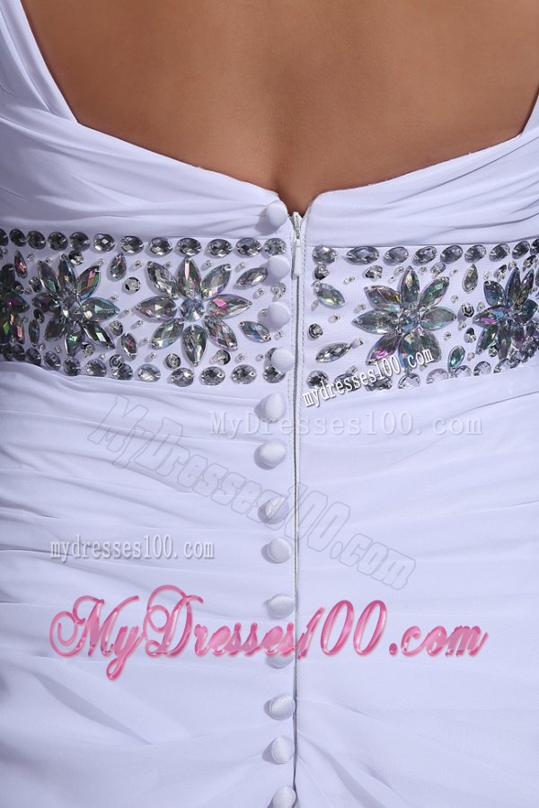 V-neck Chiffon Empire Court Train Wedding Dress with Beading