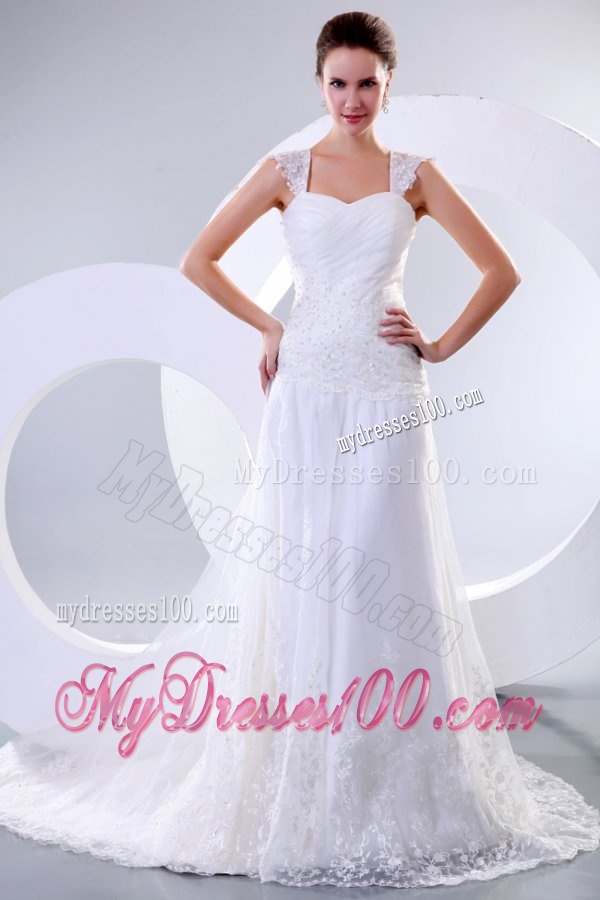 Wide Straps Empire Appliques Decorate Court Train Wedding Dress