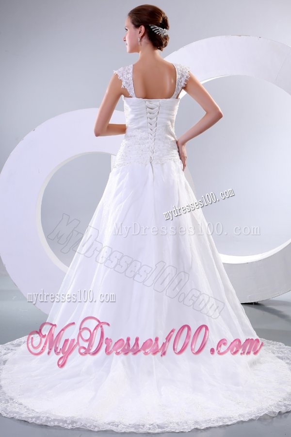 Wide Straps Empire Appliques Decorate Court Train Wedding Dress