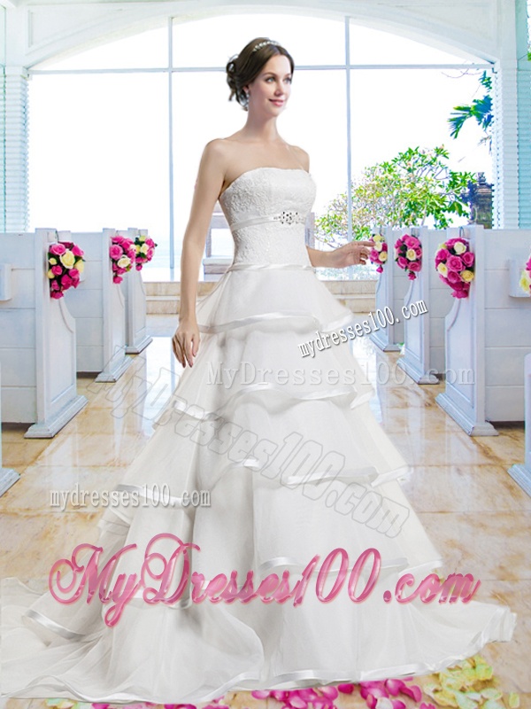 Fashionable Ruffled Layers Bridal Dresses with Brush Train