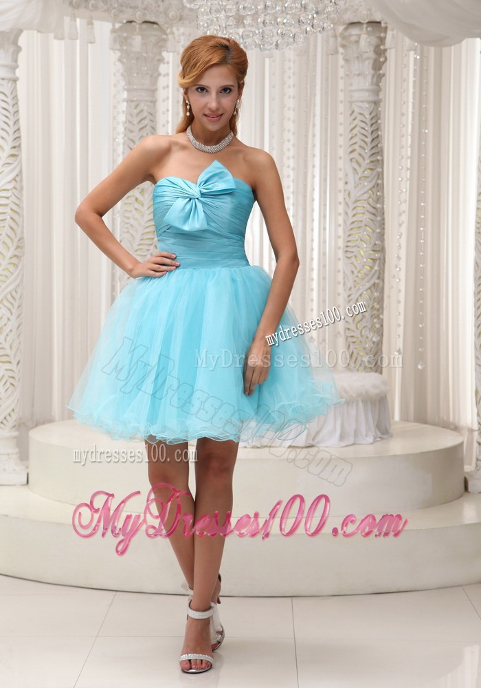 Aqua Blue Ruched Bodice Mini-length Evening Dress for 2013 Prom