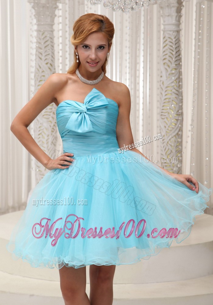 Aqua Blue Ruched Bodice Mini-length Evening Dress for 2013 Prom
