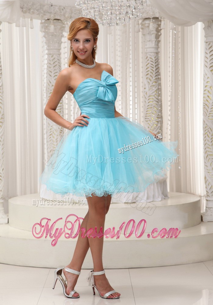 Aqua Blue Ruched Bodice Mini-length Evening Dress for 2013 Prom