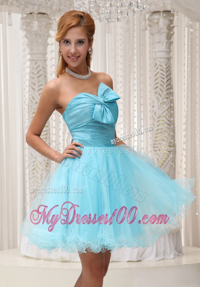 Aqua Blue Ruched Bodice Mini-length Evening Dress for 2013 Prom