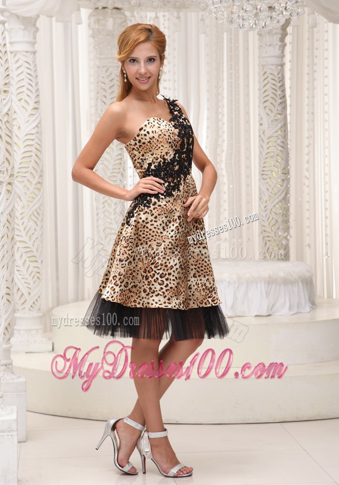 Appliques Decorate One Shoulder Leopard Sexy Style Dress for Evening