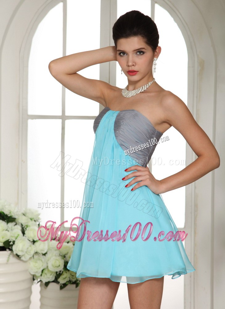 Aqua Blue and Grey Mini-length Club A-line Strapless Cocktail / Homecoming Dress