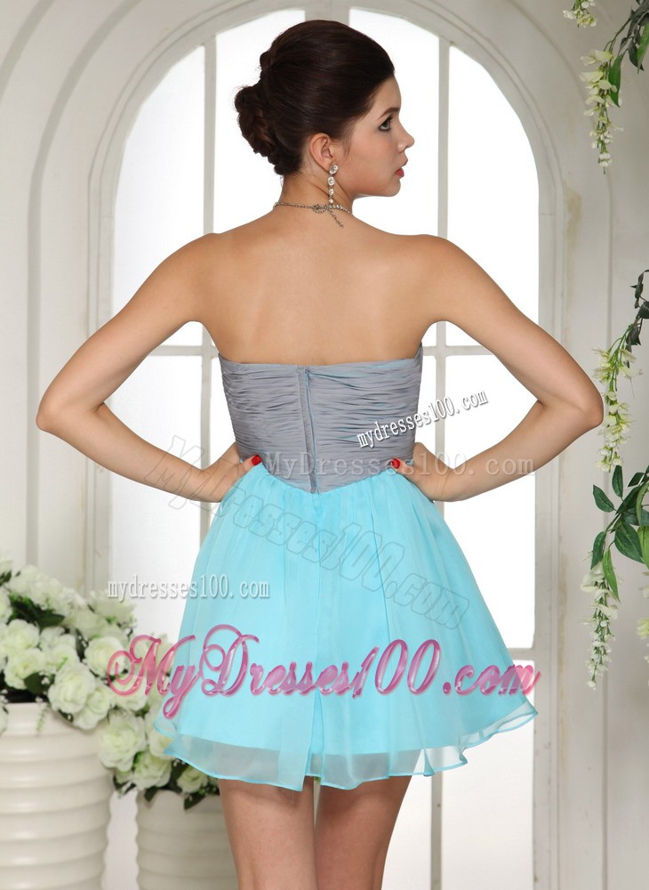 Aqua Blue and Grey Mini-length Club A-line Strapless Cocktail / Homecoming Dress