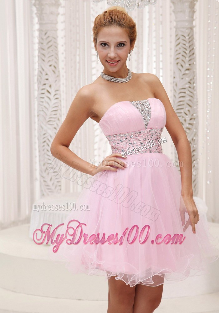Beaded Up Bodice Lovely Baby Pink Prom / Cocktail Dress Strapless With Mini-length