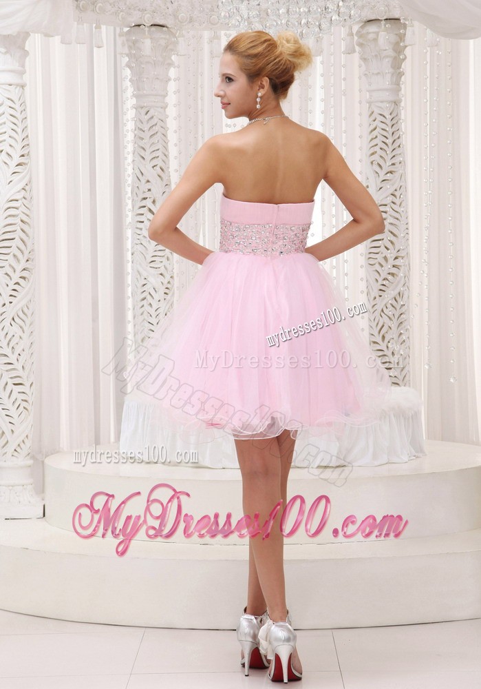 Beaded Up Bodice Lovely Baby Pink Prom / Cocktail Dress Strapless With Mini-length