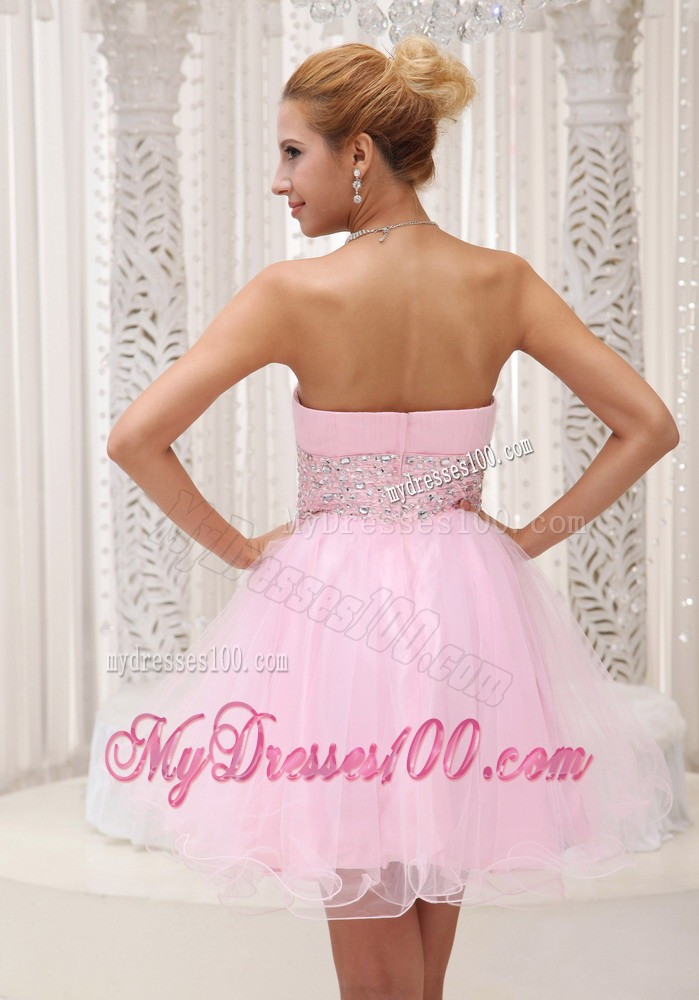 Beaded Up Bodice Lovely Baby Pink Prom / Cocktail Dress Strapless With Mini-length
