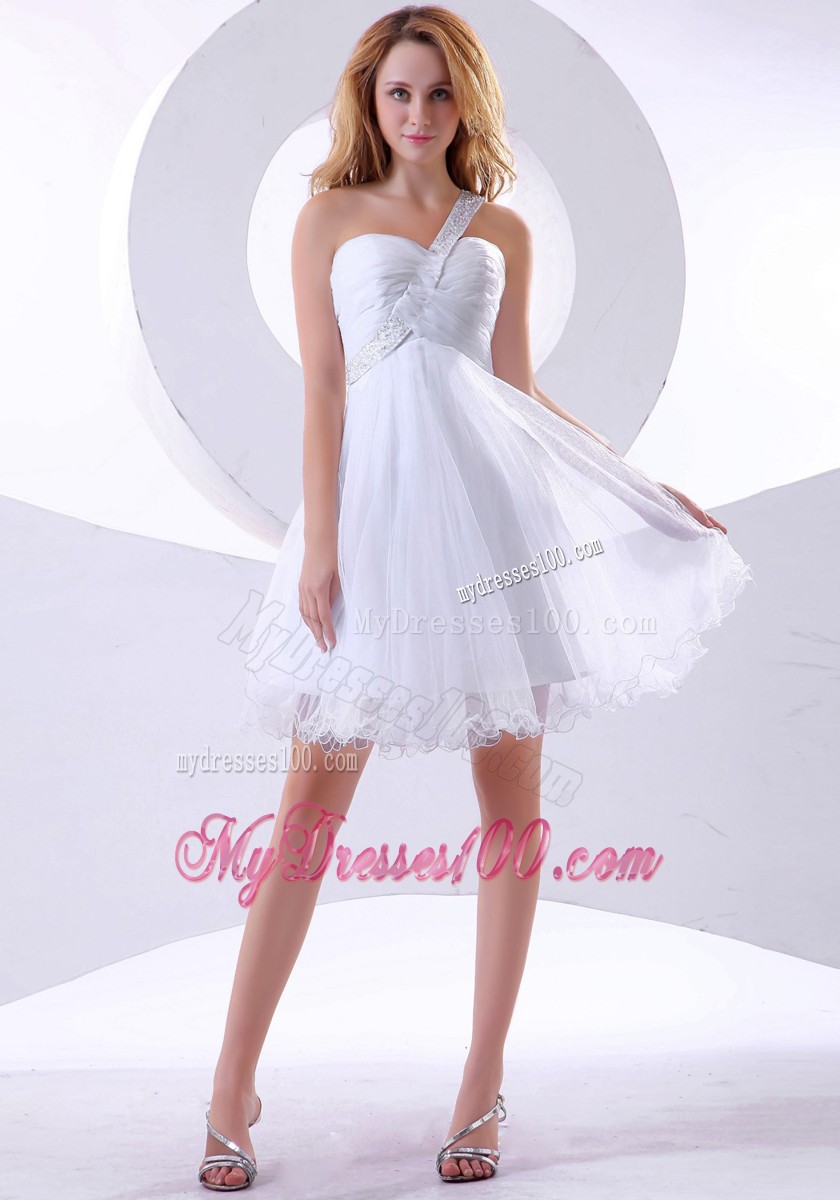 Beaded Decorate One Shoulder Knee-length 2013 Evening Dress