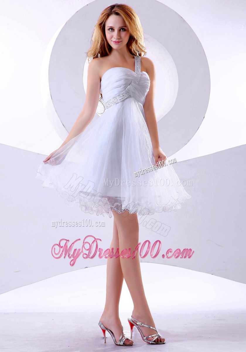 Beaded Decorate One Shoulder Knee-length 2013 Evening Dress