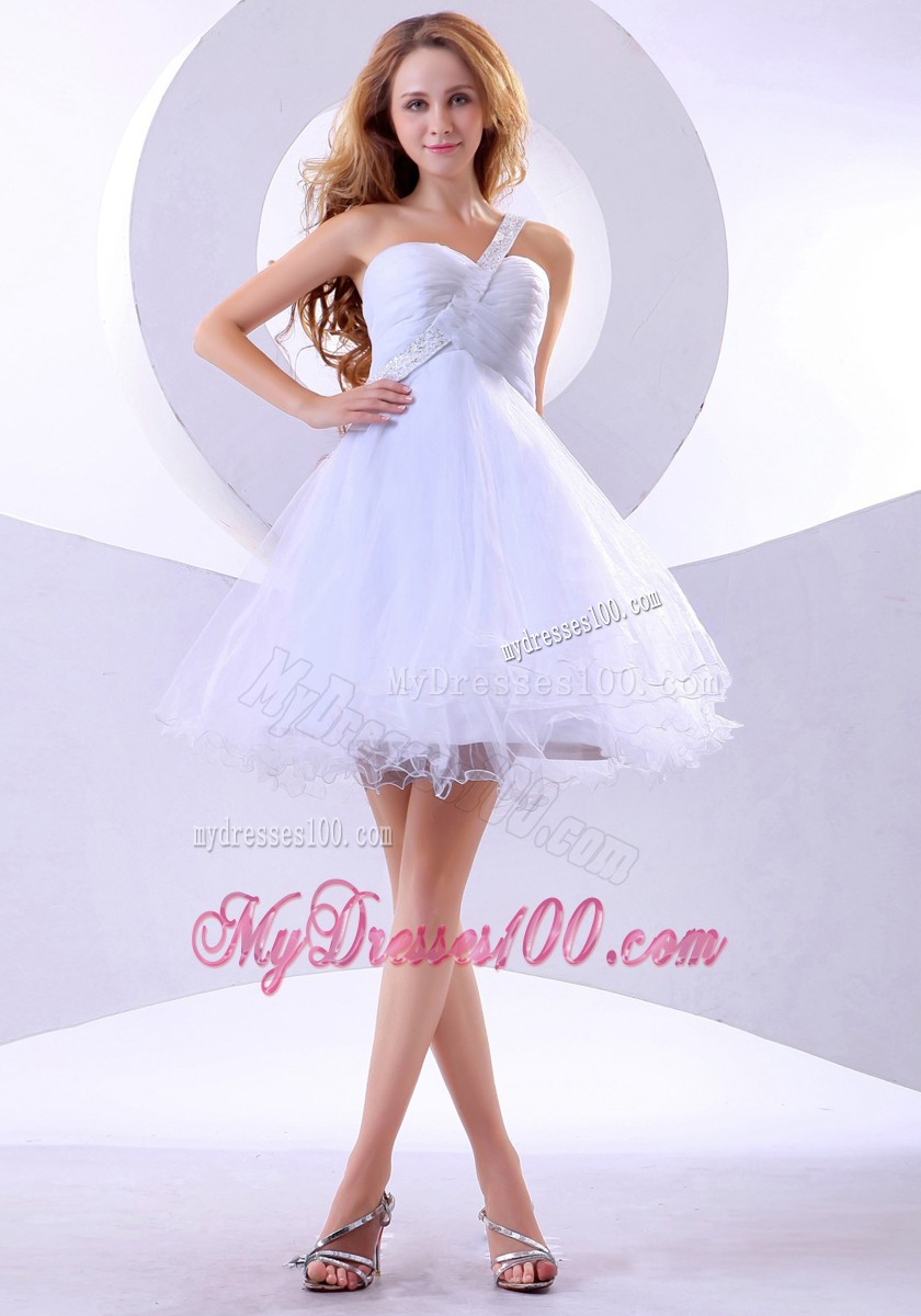 Beaded Decorate One Shoulder Knee-length 2013 Evening Dress