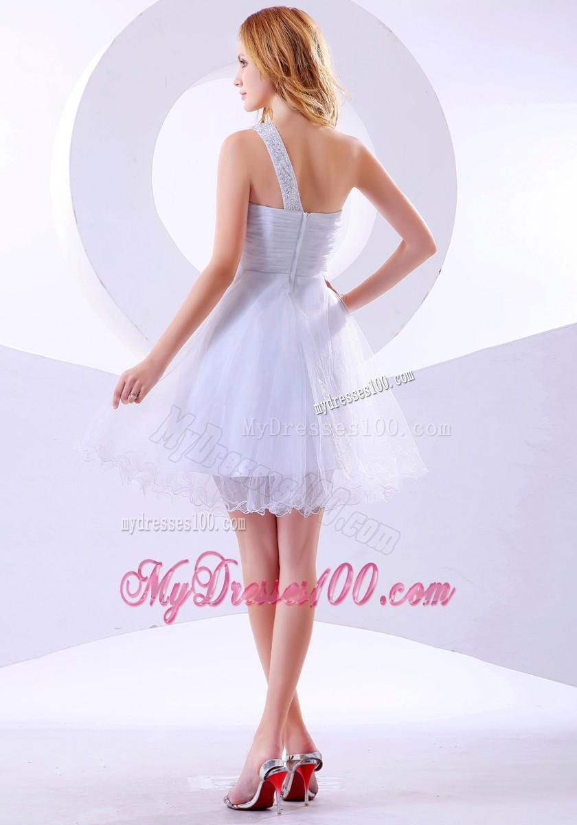 Beaded Decorate One Shoulder Knee-length 2013 Evening Dress