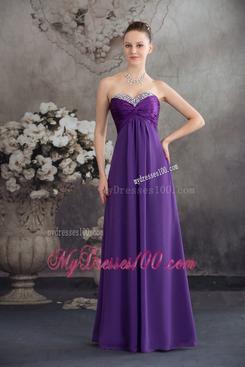 Beading Empire long Purple 2013 Evening Dresses with Sweetheart