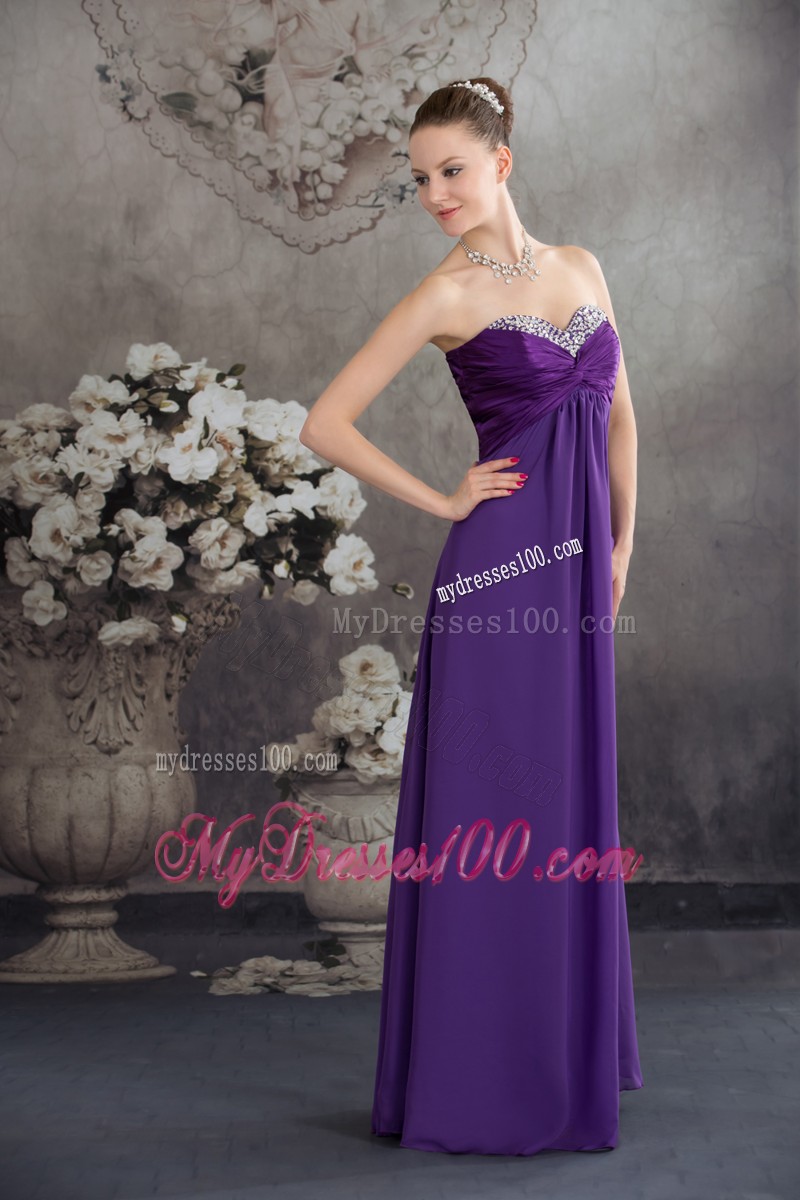 Beading Empire long Purple 2013 Evening Dresses with Sweetheart