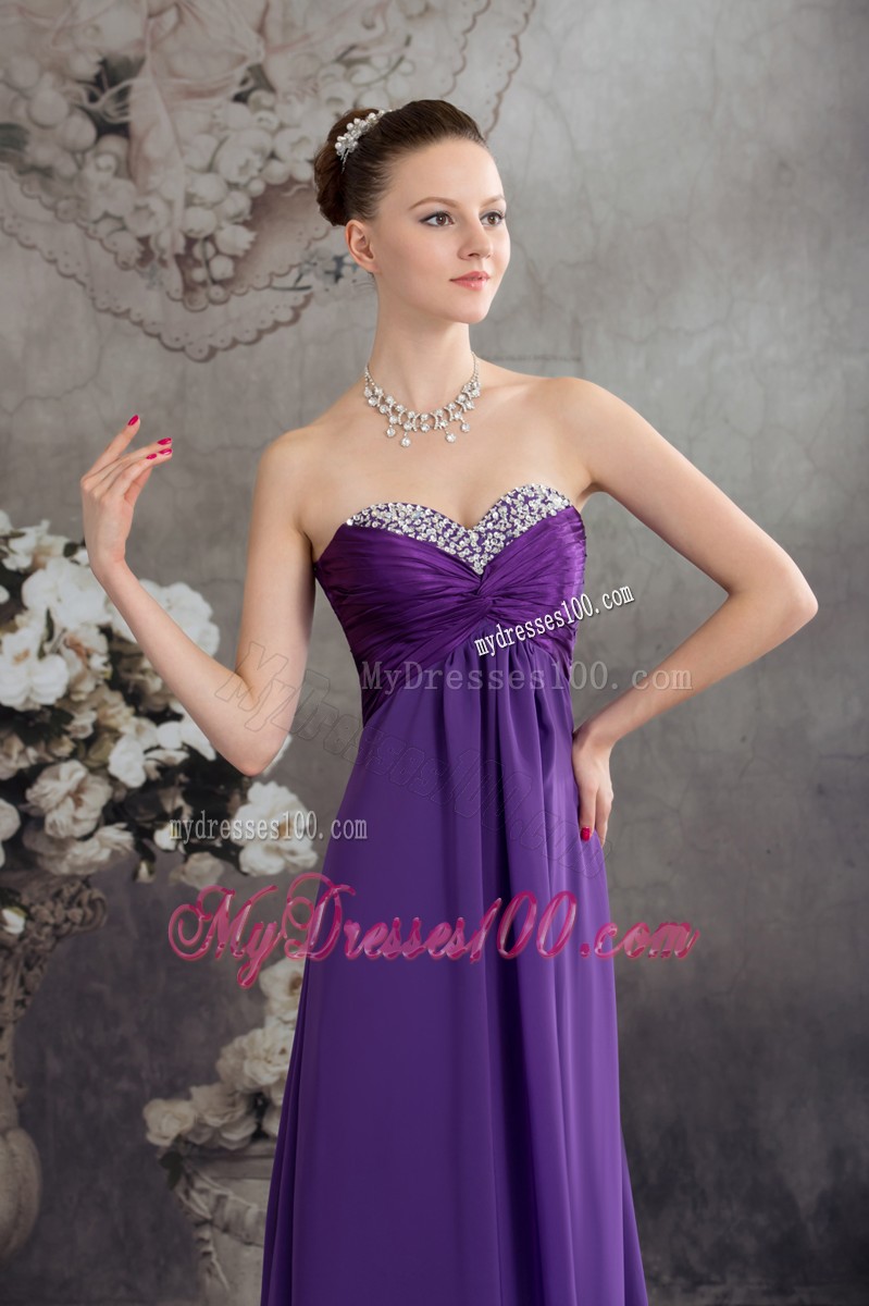 Beading Empire long Purple 2013 Evening Dresses with Sweetheart