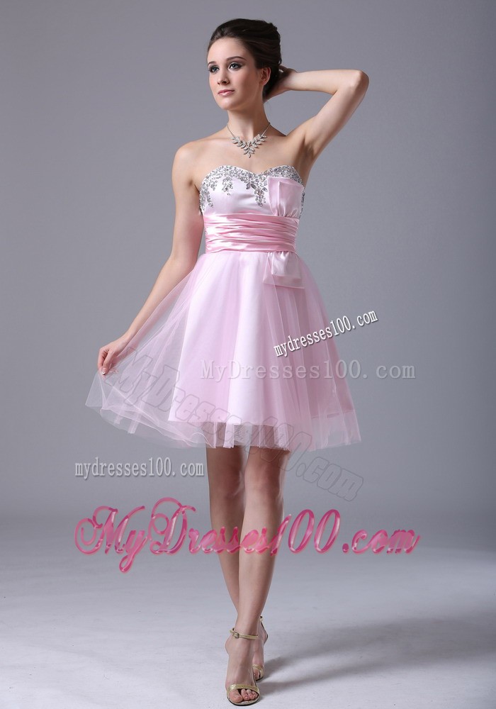 Sweetheart Mini-length Pink 2013 Evening Dress with Beading